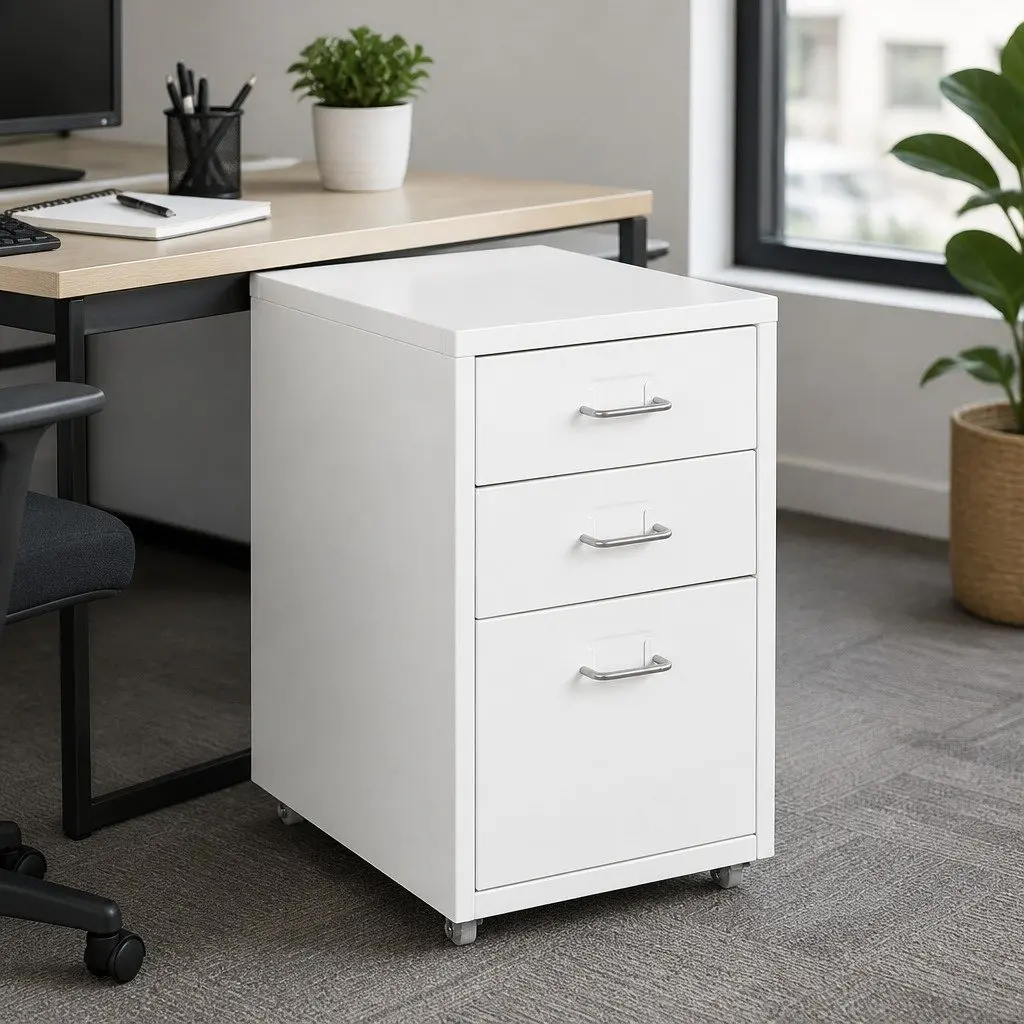 Filing Cabinet White 3 Drawer Steel Frame Compact Office Storage Organizer