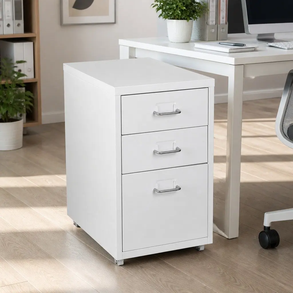Filing Cabinet White 3 Drawer Steel Frame Compact Office Storage Organizer