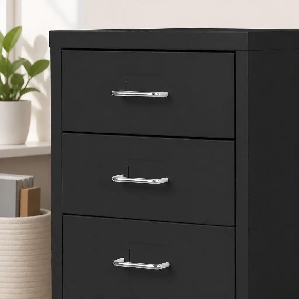 8 Drawer Filing Cabinet Black Compact Steel Office Storage Organizer