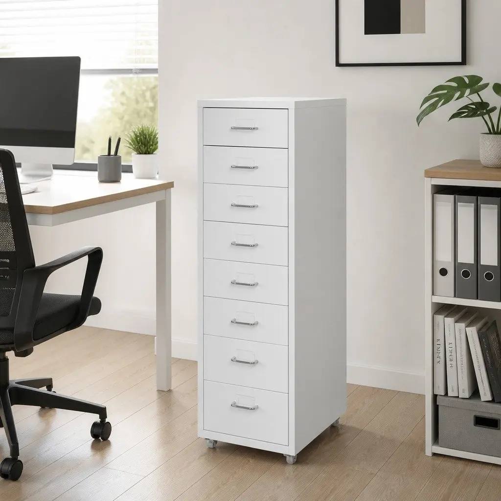 Filing Cabinet White 8 Drawer Steel Storage Organizer Home Office Furniture