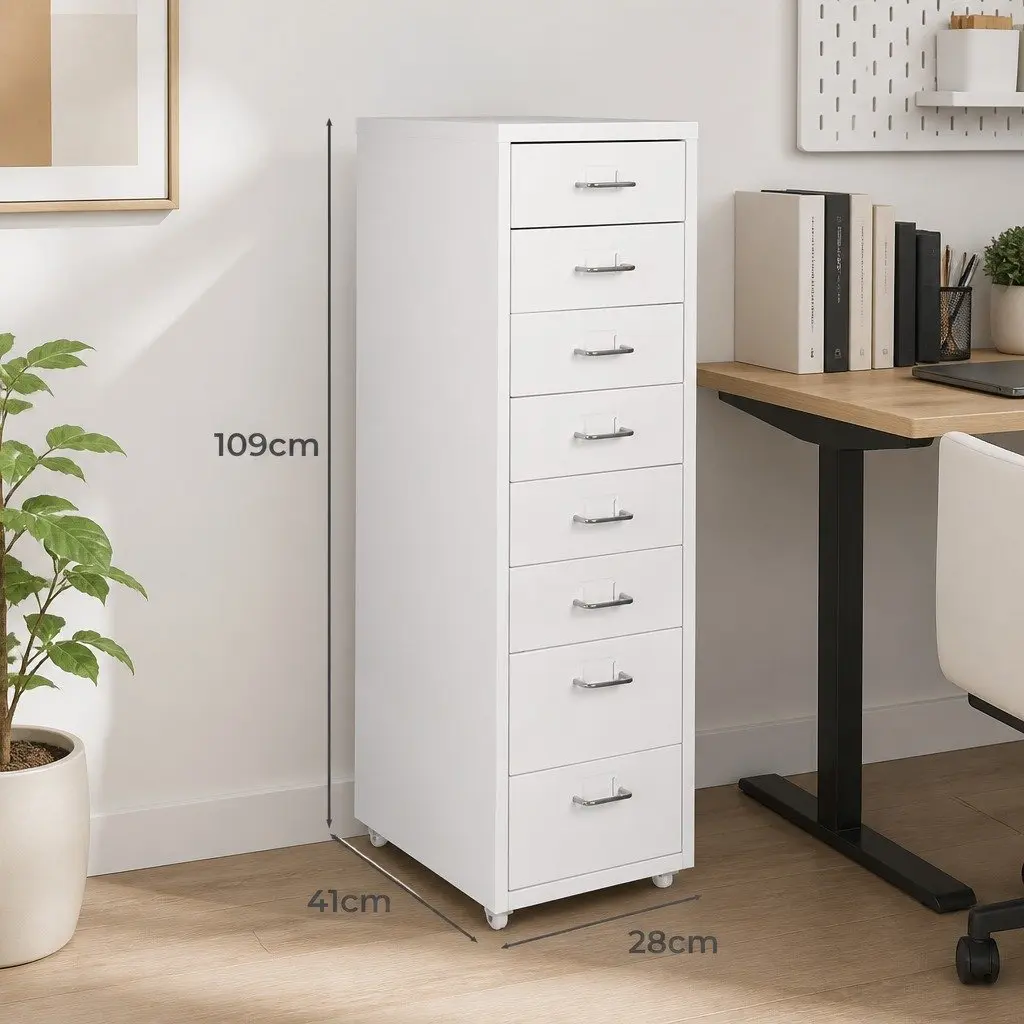Filing Cabinet White 8 Drawer Steel Storage Organizer Home Office Furniture