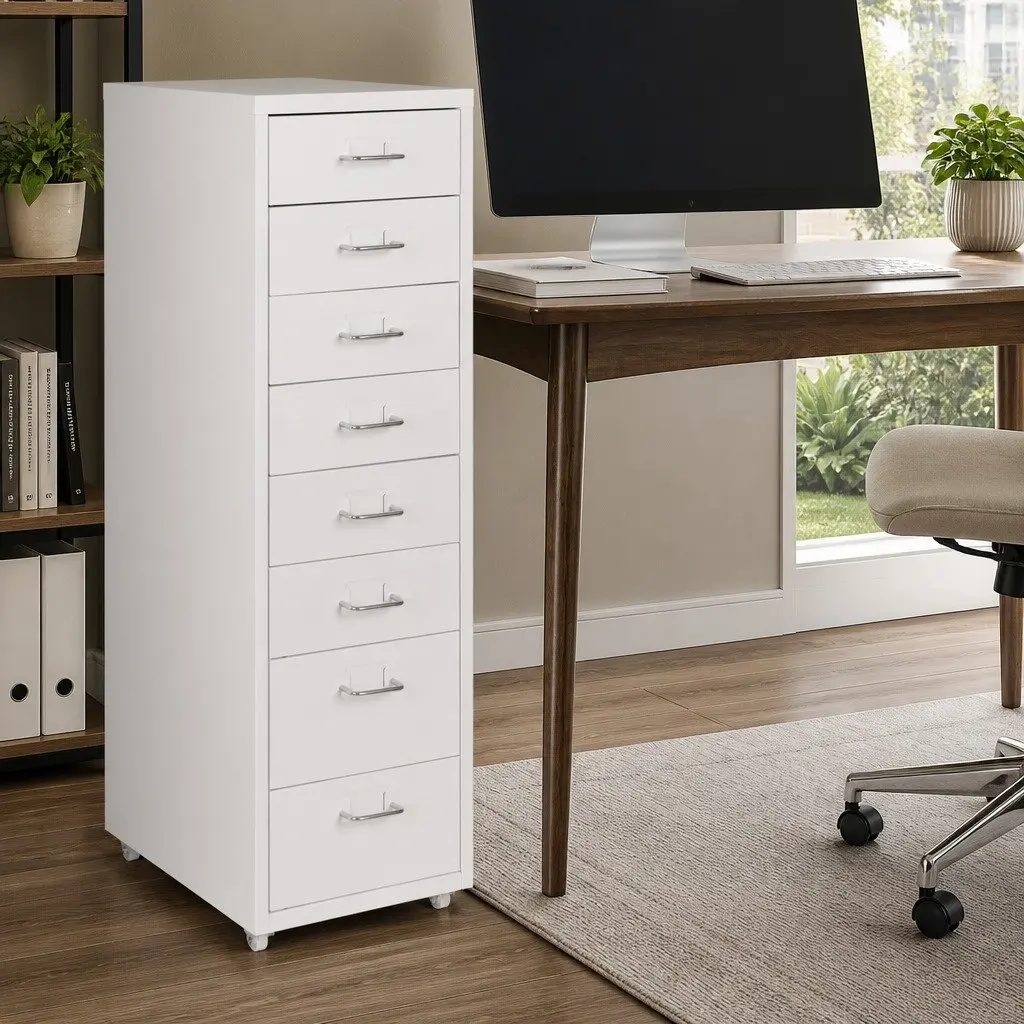 Filing Cabinet White 8 Drawer Steel Storage Organizer Home Office Furniture