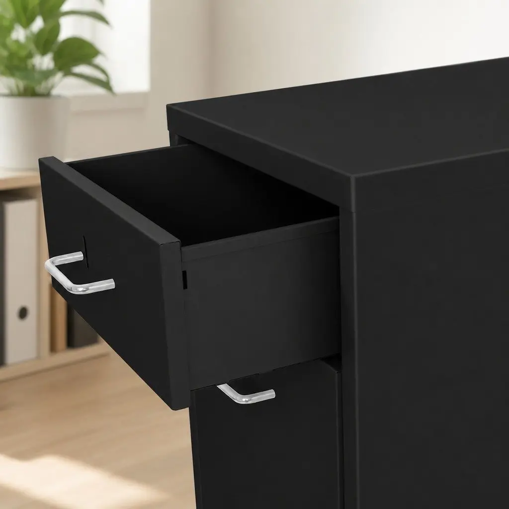 6 Drawer Filing Cabinet Black Steel Compact Office Storage Organizer