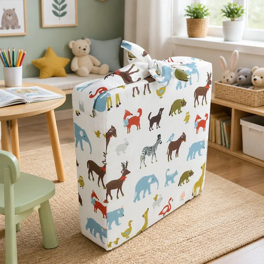 Kids Chair Cushion Beige 32.5cm High Raise Removable Cover