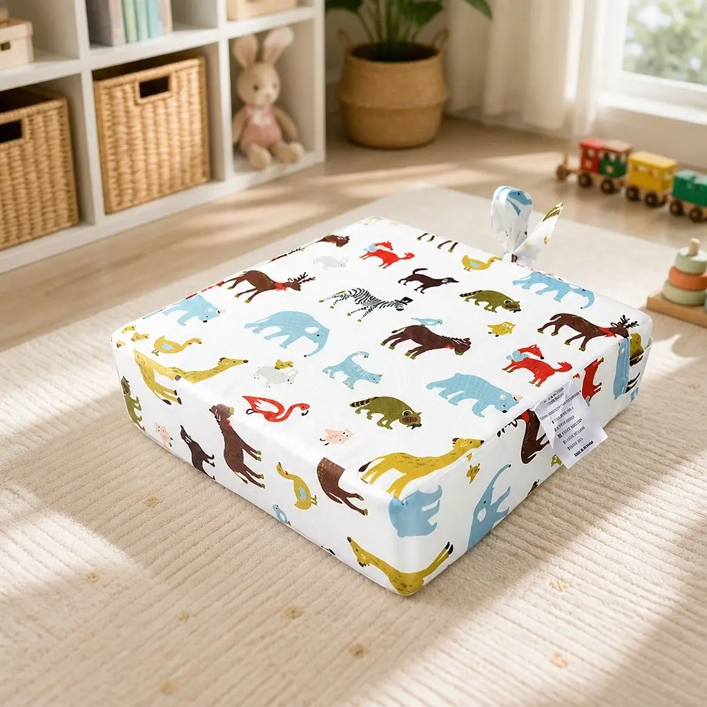 Kids Chair Cushion Beige 32.5cm High Raise Removable Cover
