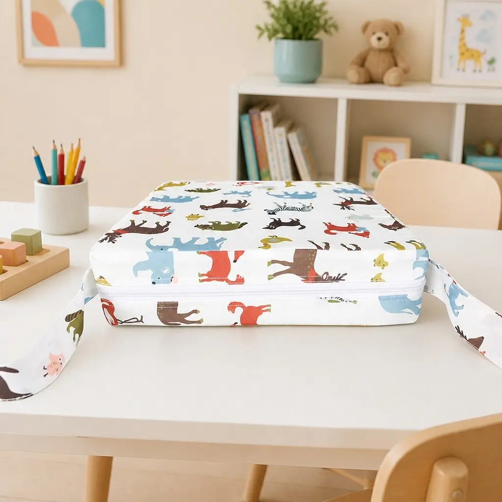 Kids Chair Cushion Beige 32.5cm High Raise Removable Cover