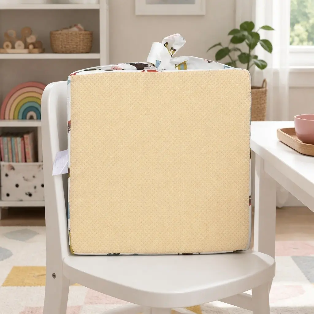 Kids Chair Cushion Beige 32.5cm High Raise Removable Cover