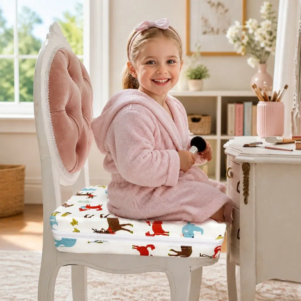 Kids Chair Cushion Beige 32.5cm High Raise Removable Cover