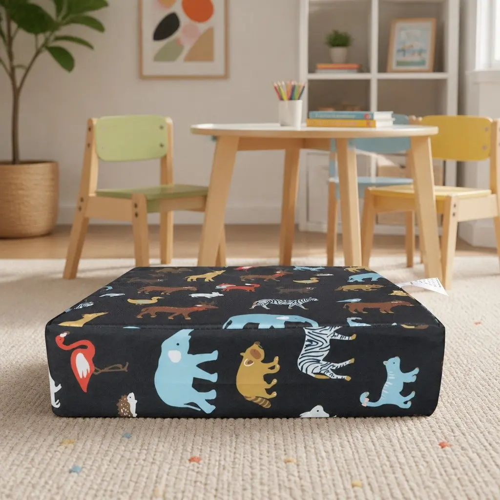 Kids Chair Cushion Black 32.5cm High Seat Pad Booster Removable Cover Secure Fastening