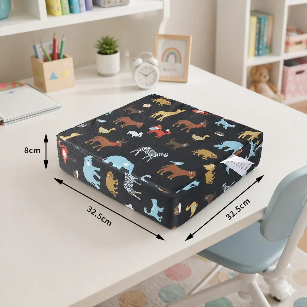 Kids Chair Cushion Black 32.5cm High Seat Pad Booster Removable Cover Secure Fastening