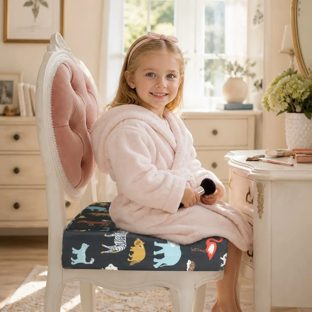 Kids Chair Cushion Black 32.5cm High Seat Pad Booster Removable Cover Secure Fastening