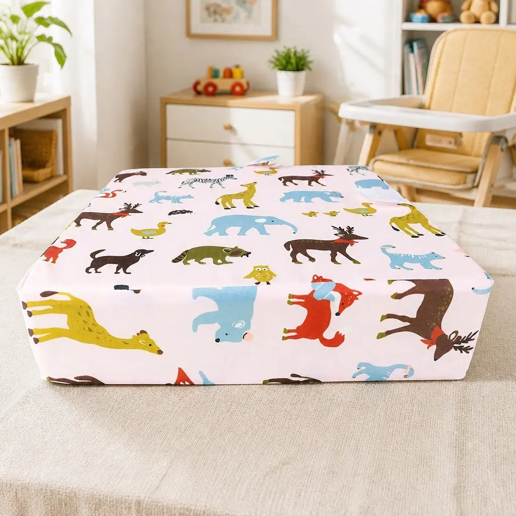 Kids Chair Cushion Pink 32.5cm Removable Cotton Linen Cover High Density Foam Filling