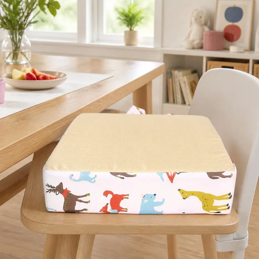 Kids Chair Cushion Pink 32.5cm Removable Cotton Linen Cover High Density Foam Filling