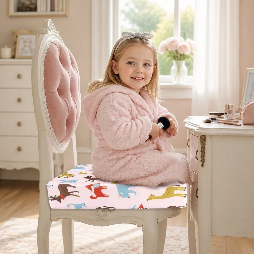 Kids Chair Cushion Pink 32.5cm Removable Cotton Linen Cover High Density Foam Filling