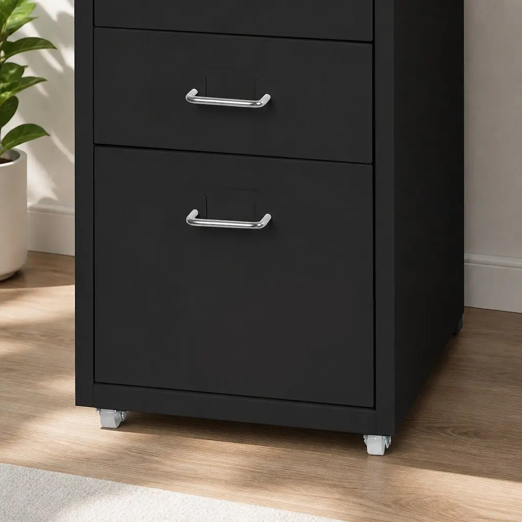 5 Drawer Filing Cabinet Black Compact Steel Office Storage Organizer