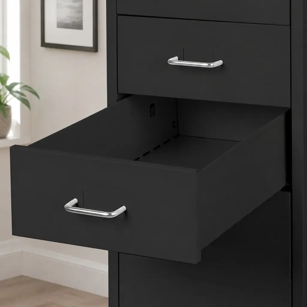 5 Drawer Filing Cabinet Black Compact Steel Office Storage Organizer