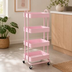Easy-to-Use Pink 4-Tier Storage Trolley for Your Home