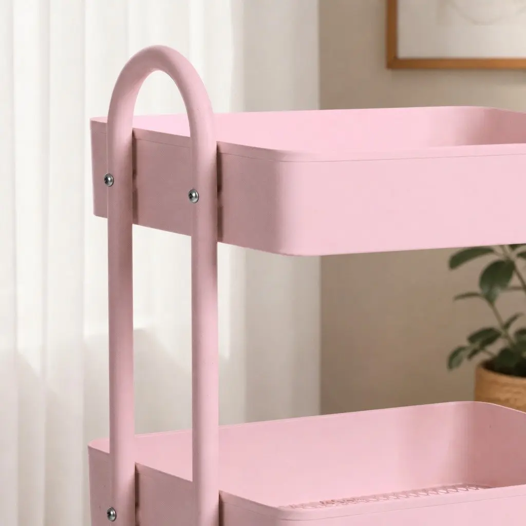 4-Tier Storage Trolley Pink Compact Rolling Cart with Wheels