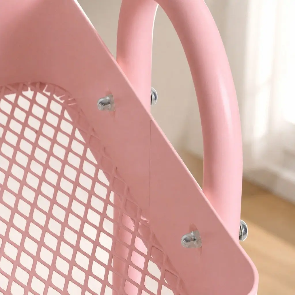 4-Tier Storage Trolley Pink Compact Rolling Cart with Wheels