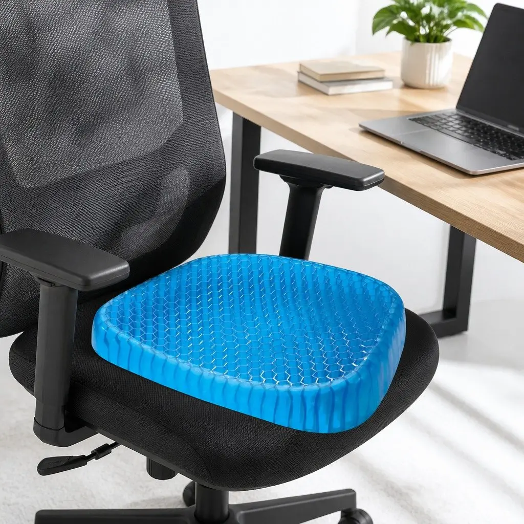 Gel Honeycomb Seat Cushion Blue 42x35cm Flex Back Support for Office Home Car Chair Pad