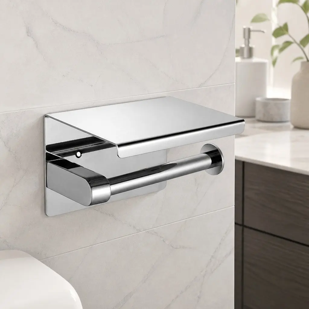 Toilet Paper Holder Silver Wall Mount Multi-Function Storage