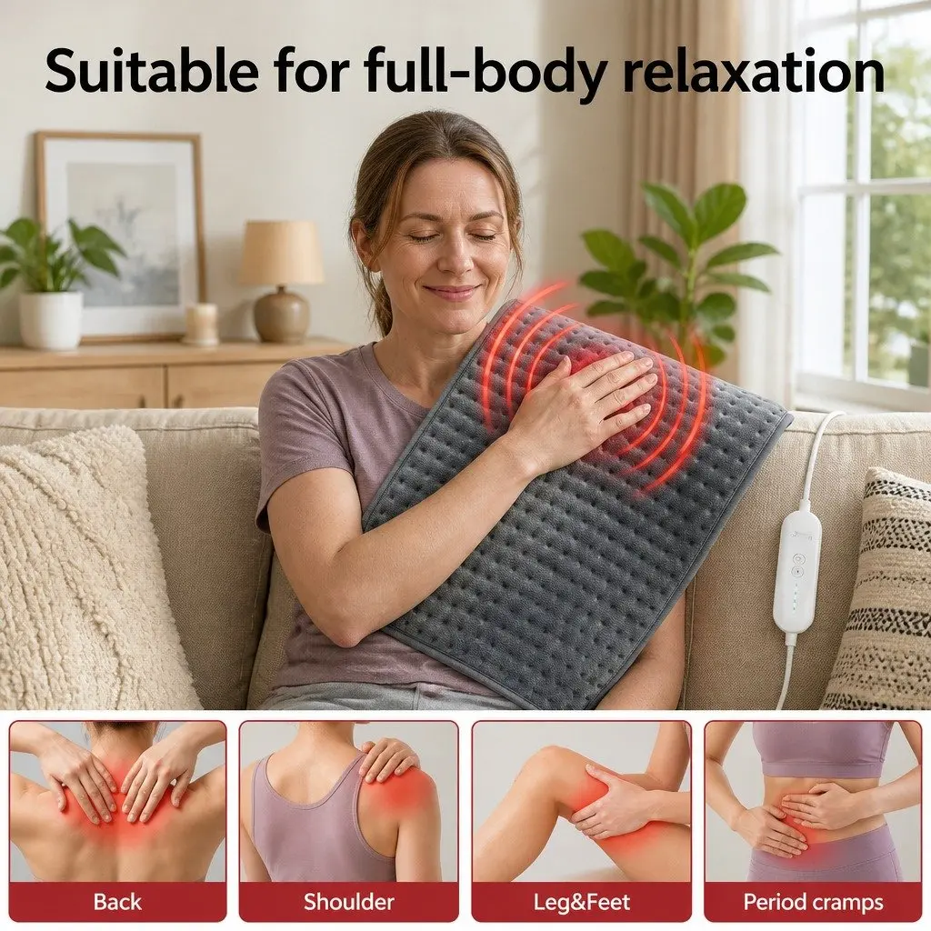 Electric Heating Pad Grey 60x39cm 4 Temperature Settings