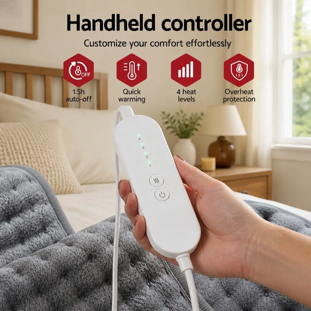 Electric Heating Pad Grey 60x39cm 4 Temperature Settings