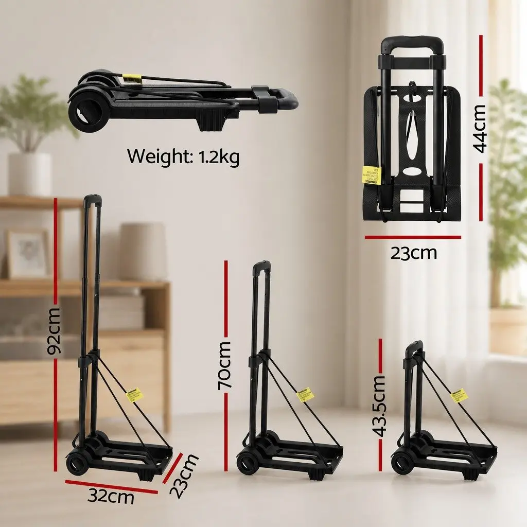 Folding Hand Trolley Black Lightweight Portable 25kg Adjustable Handle