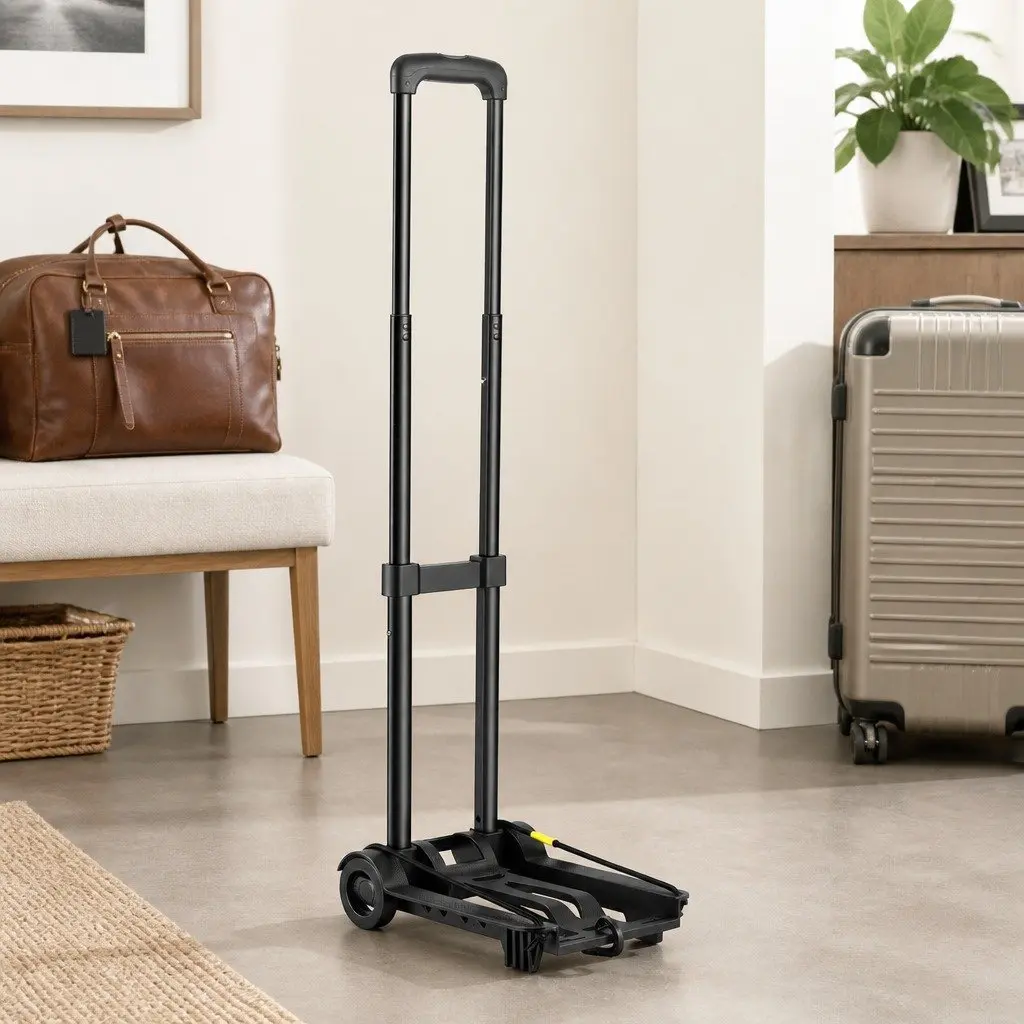 Folding Hand Trolley Black Lightweight Portable 25kg Adjustable Handle