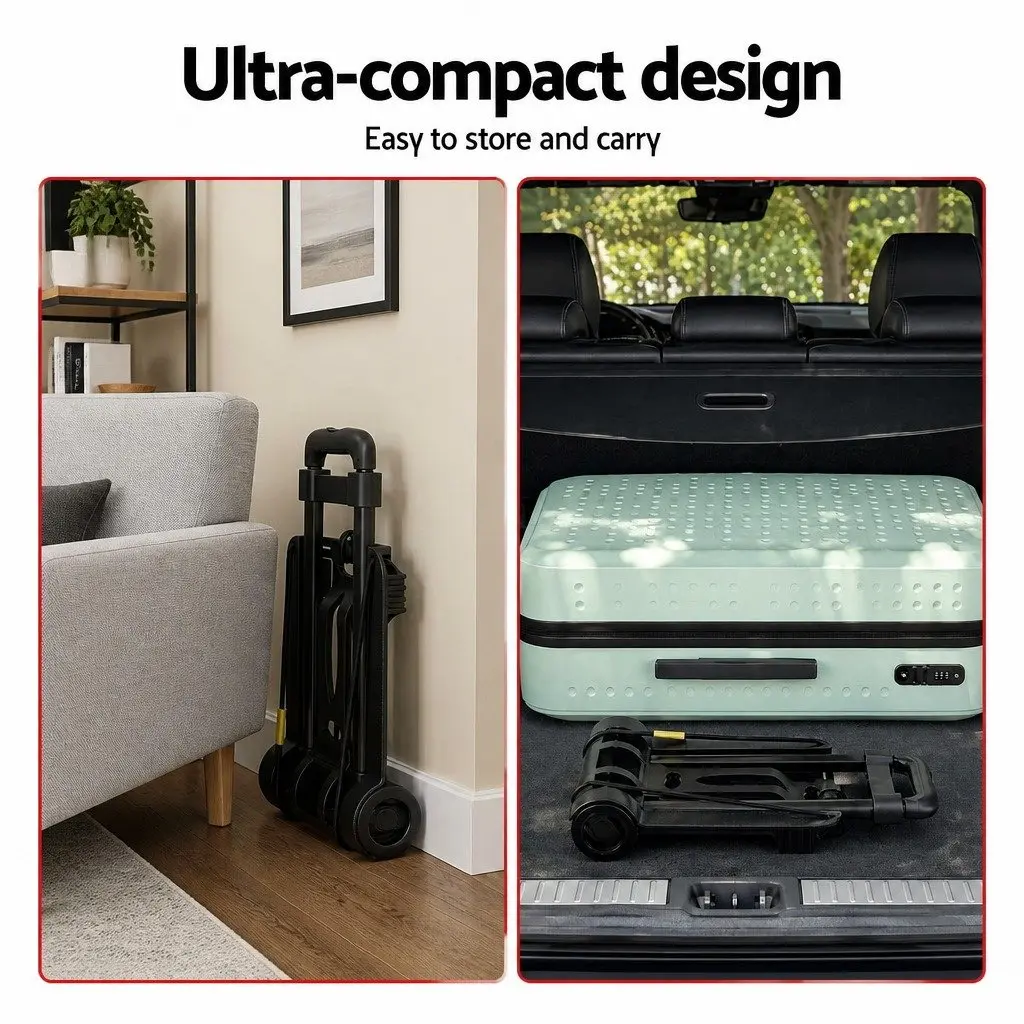 Folding Hand Trolley Black Lightweight Portable 25kg Adjustable Handle