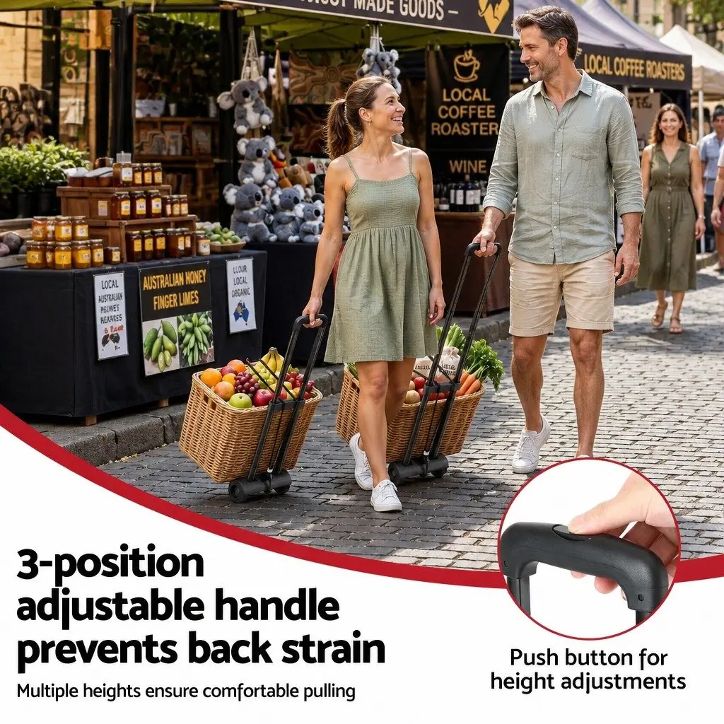 Folding Hand Trolley Black Lightweight Portable 25kg Adjustable Handle