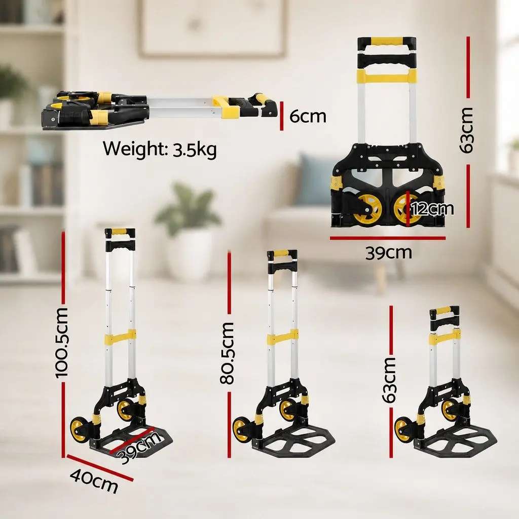 Folding Hand Truck Black Lightweight Portable Trolley 80kg Adjustable Handle