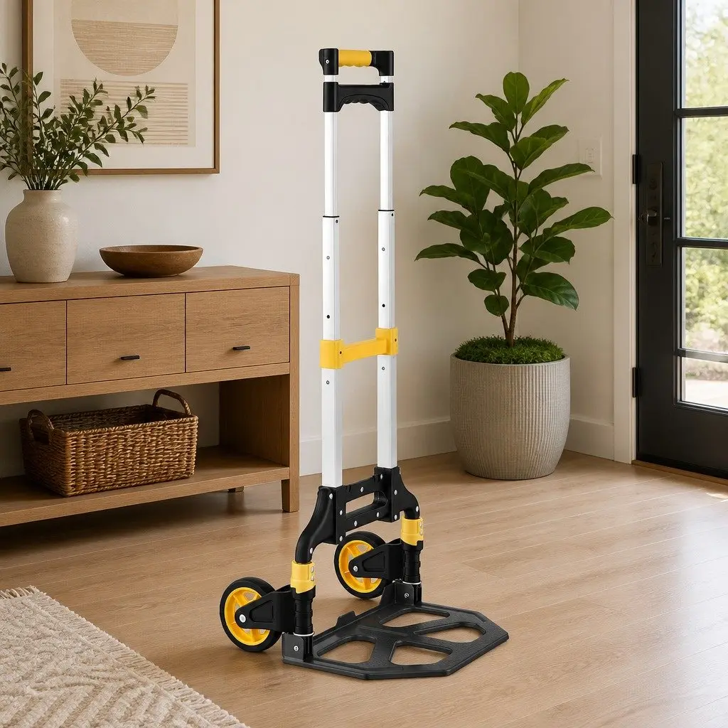 Folding Hand Truck Black Lightweight Portable Trolley 80kg Adjustable Handle