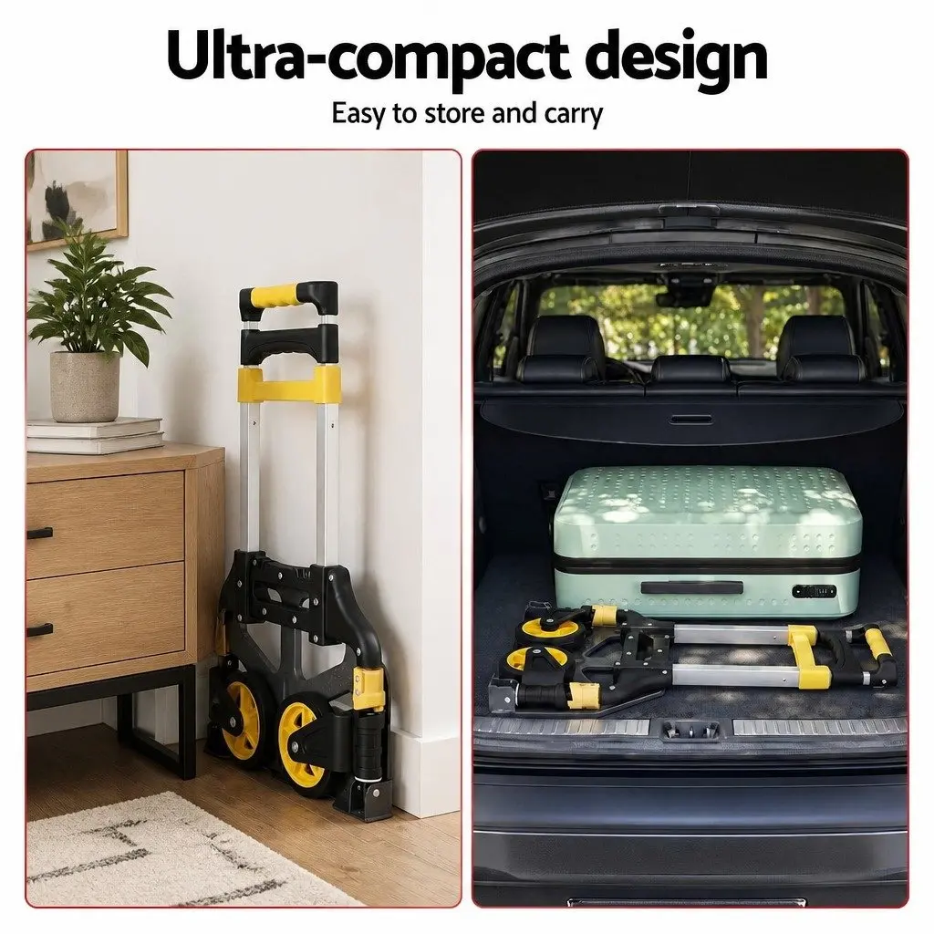 Folding Hand Truck Black Lightweight Portable Trolley 80kg Adjustable Handle