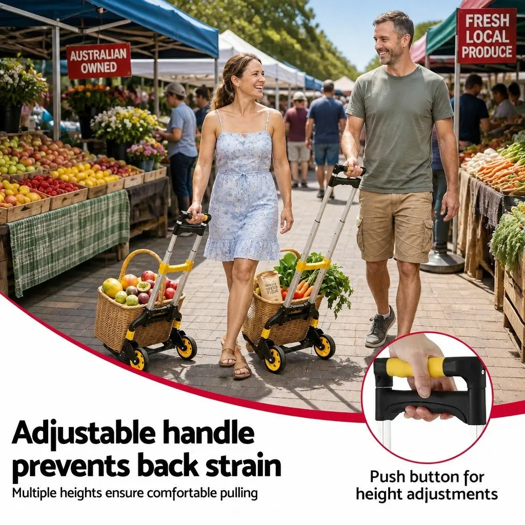 Folding Hand Truck Black Lightweight Portable Trolley 80kg Adjustable Handle