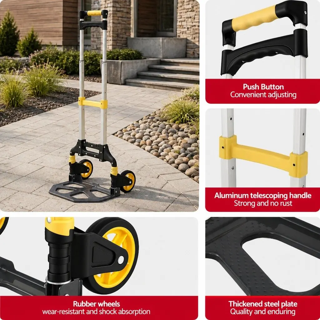 Folding Hand Truck Black Lightweight Portable Trolley 80kg Adjustable Handle
