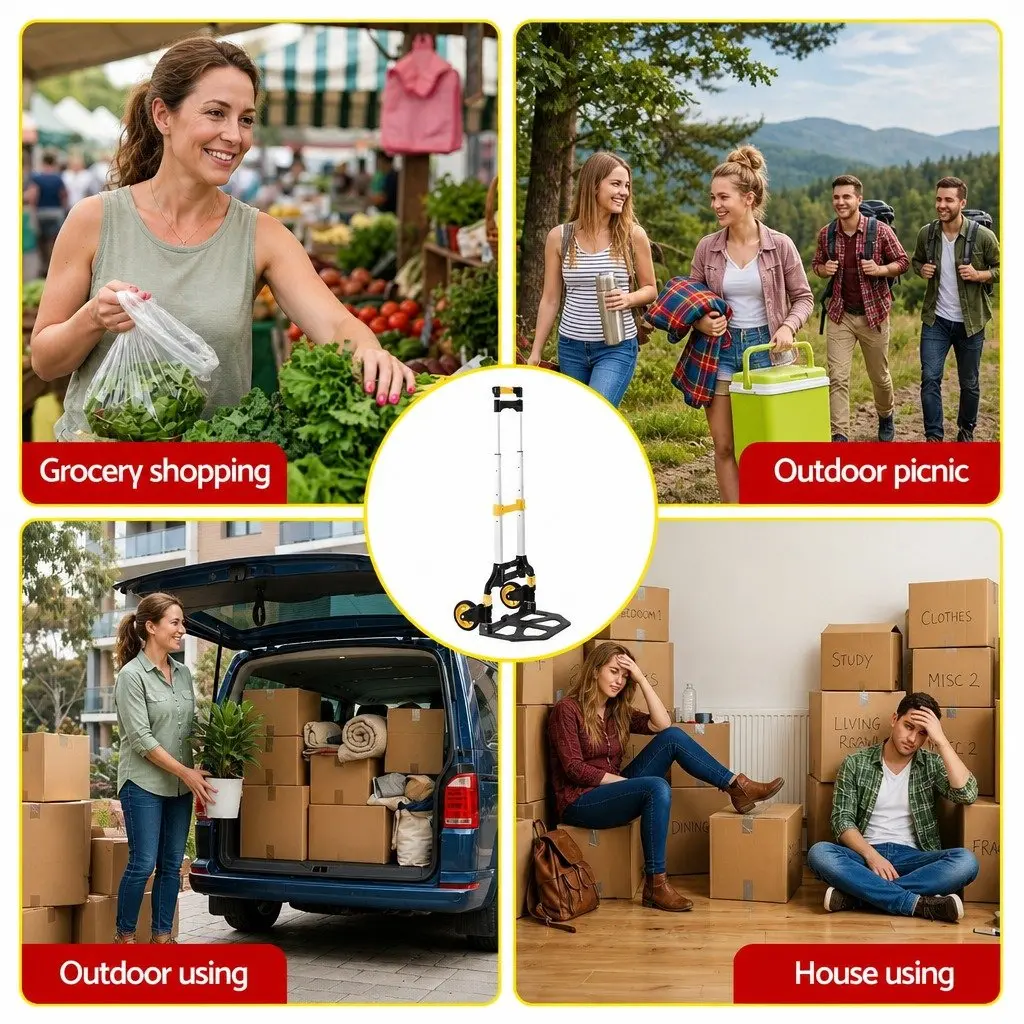 Folding Hand Truck Black Lightweight Portable Trolley 80kg Adjustable Handle