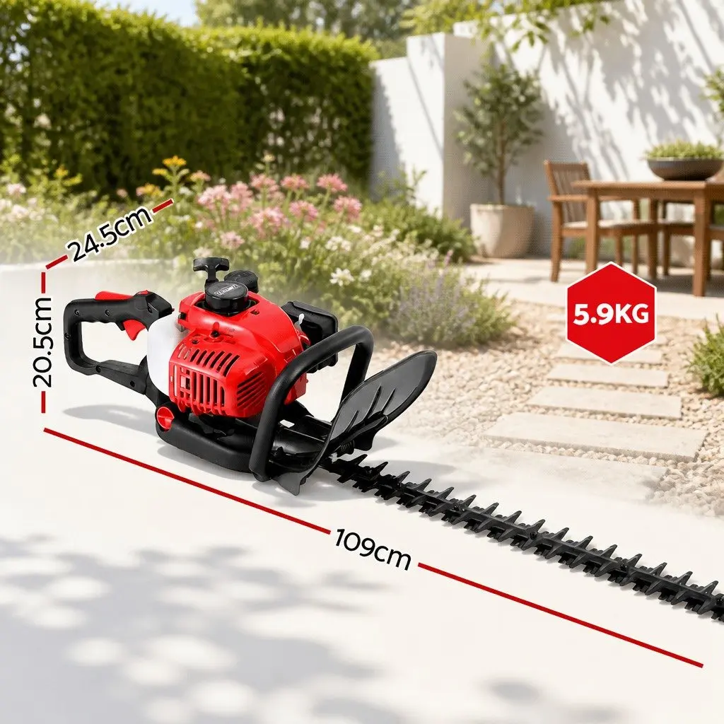 Petrol Hedge Trimmer Red 24" Dual Blade Lightweight E-START System