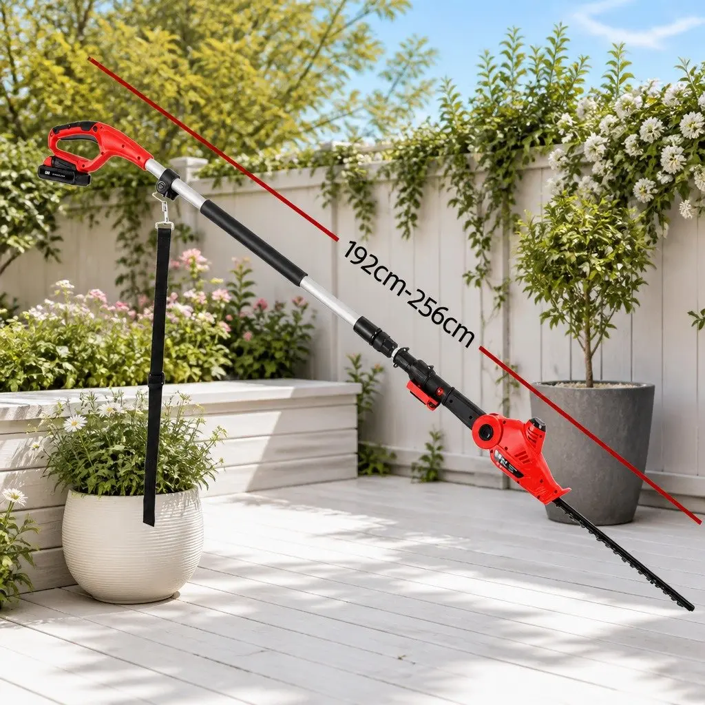 Cordless Pole Hedge Trimmer Adjustable Double-Sided Blade Garden Pruner Cutter