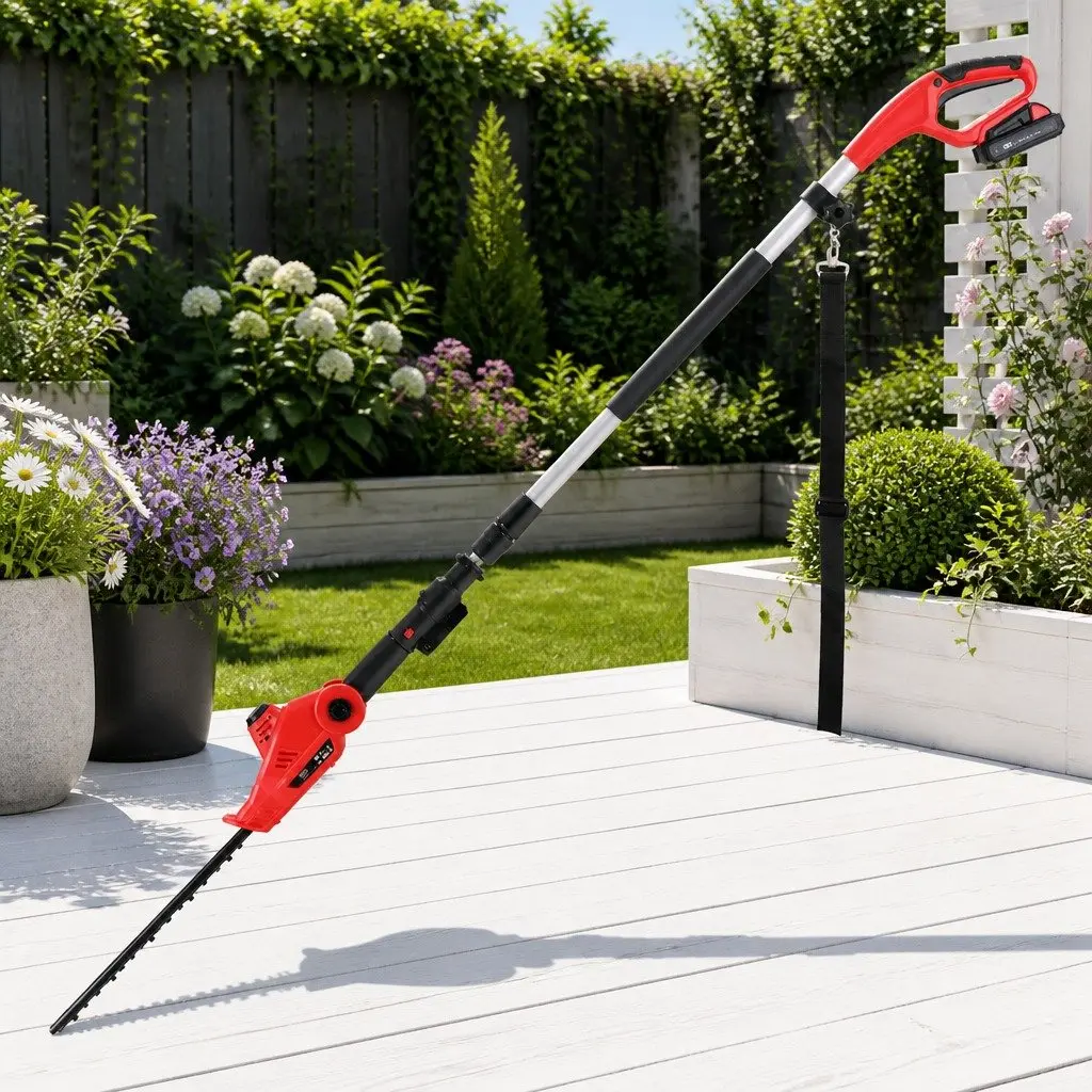 Cordless Pole Hedge Trimmer Adjustable Double-Sided Blade Garden Pruner Cutter
