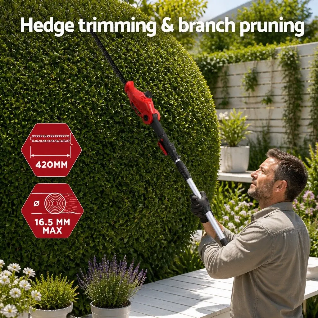 Cordless Pole Hedge Trimmer Adjustable Double-Sided Blade Garden Pruner Cutter