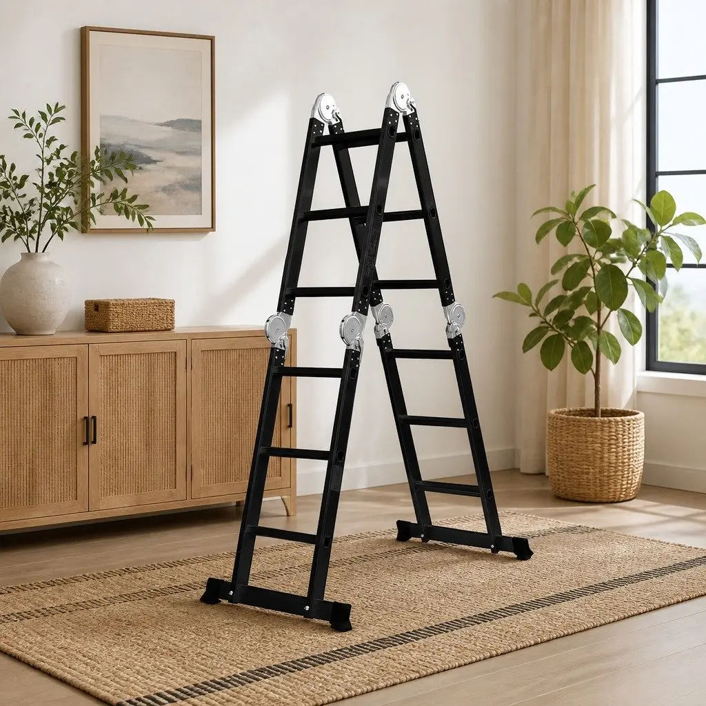 Multi-Purpose Ladder Black 3.6M Heavy-Duty Safety Non-Slip Rungs