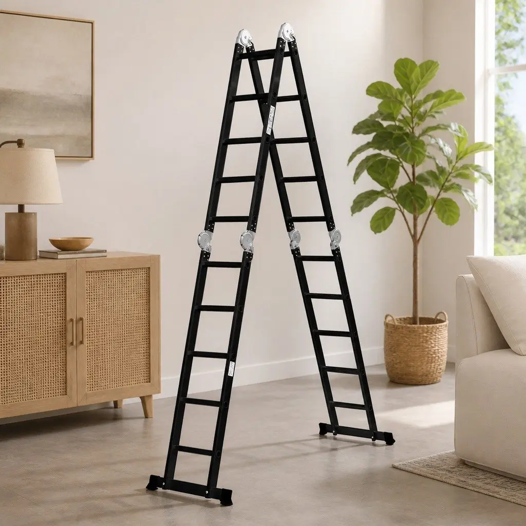 Multi Purpose Ladder Black 5.7m Folding Heavy Duty Non Slip Safety Locking