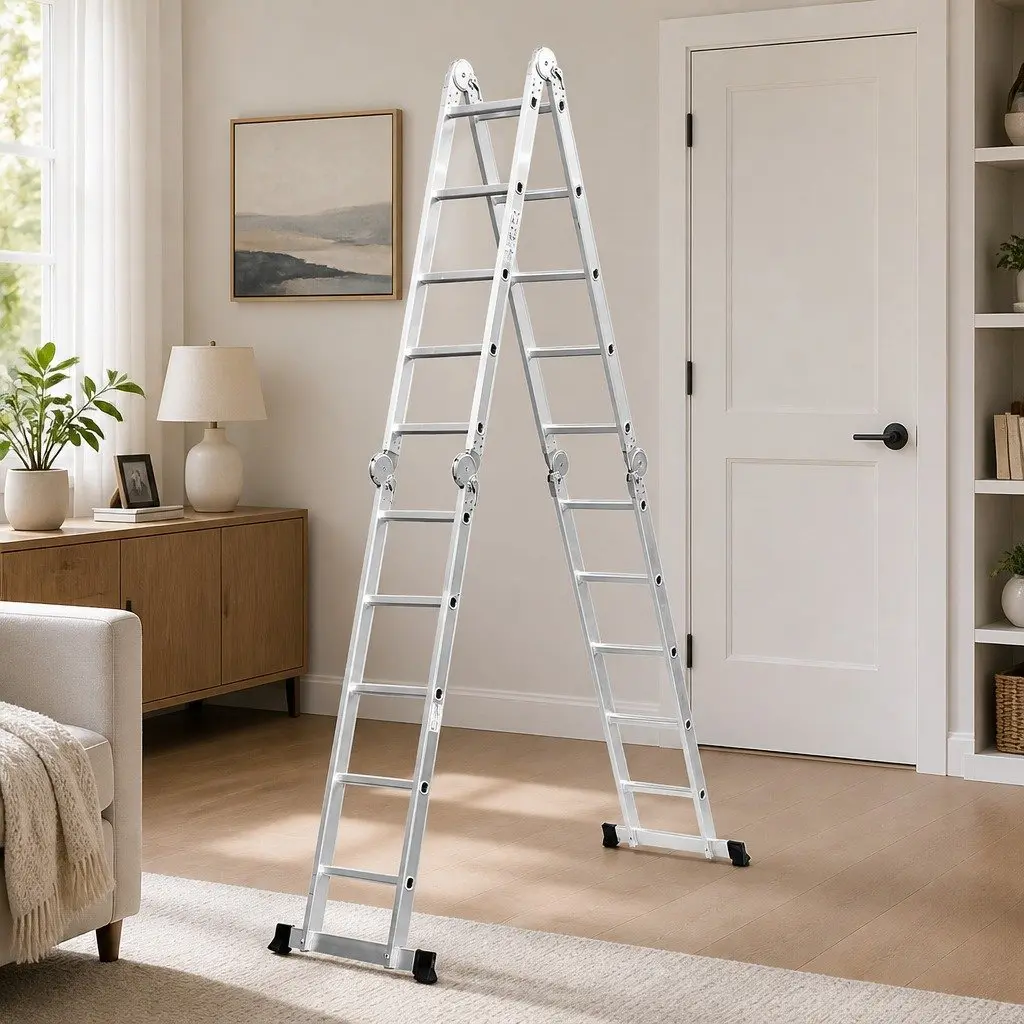 Multi-Purpose Folding Ladder Silver Aluminium Heavy-Duty 150kg Load Capacity