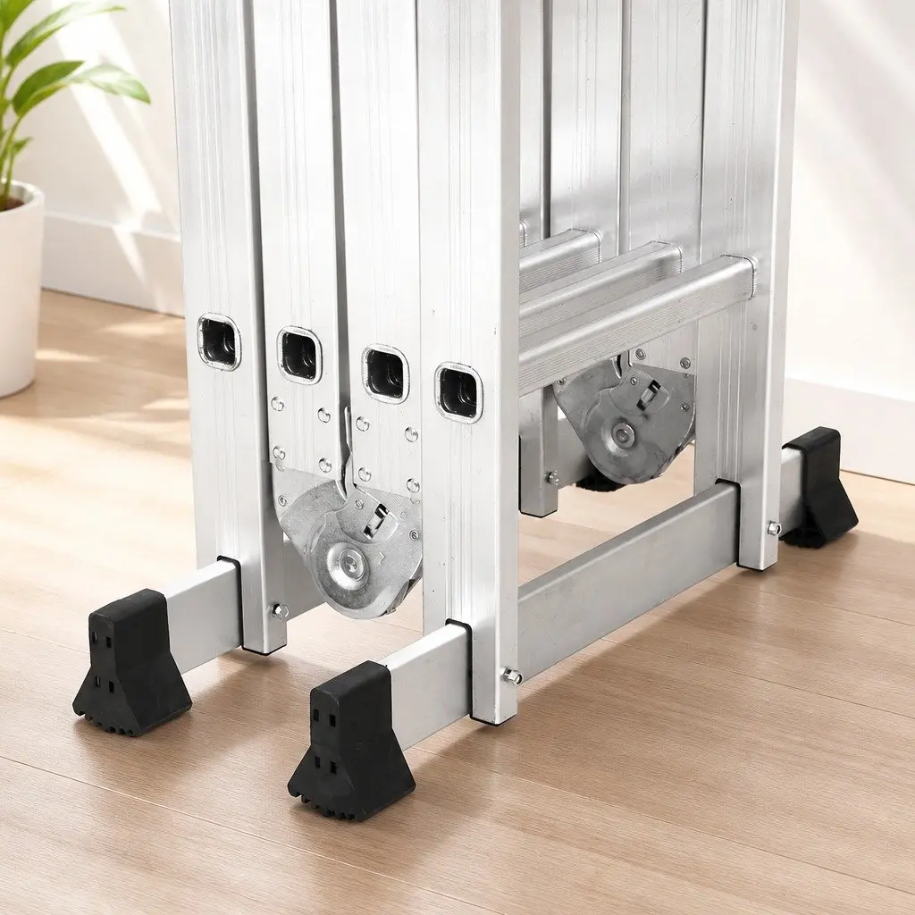 Multi-Purpose Folding Ladder Silver Aluminium Heavy-Duty 150kg Load Capacity