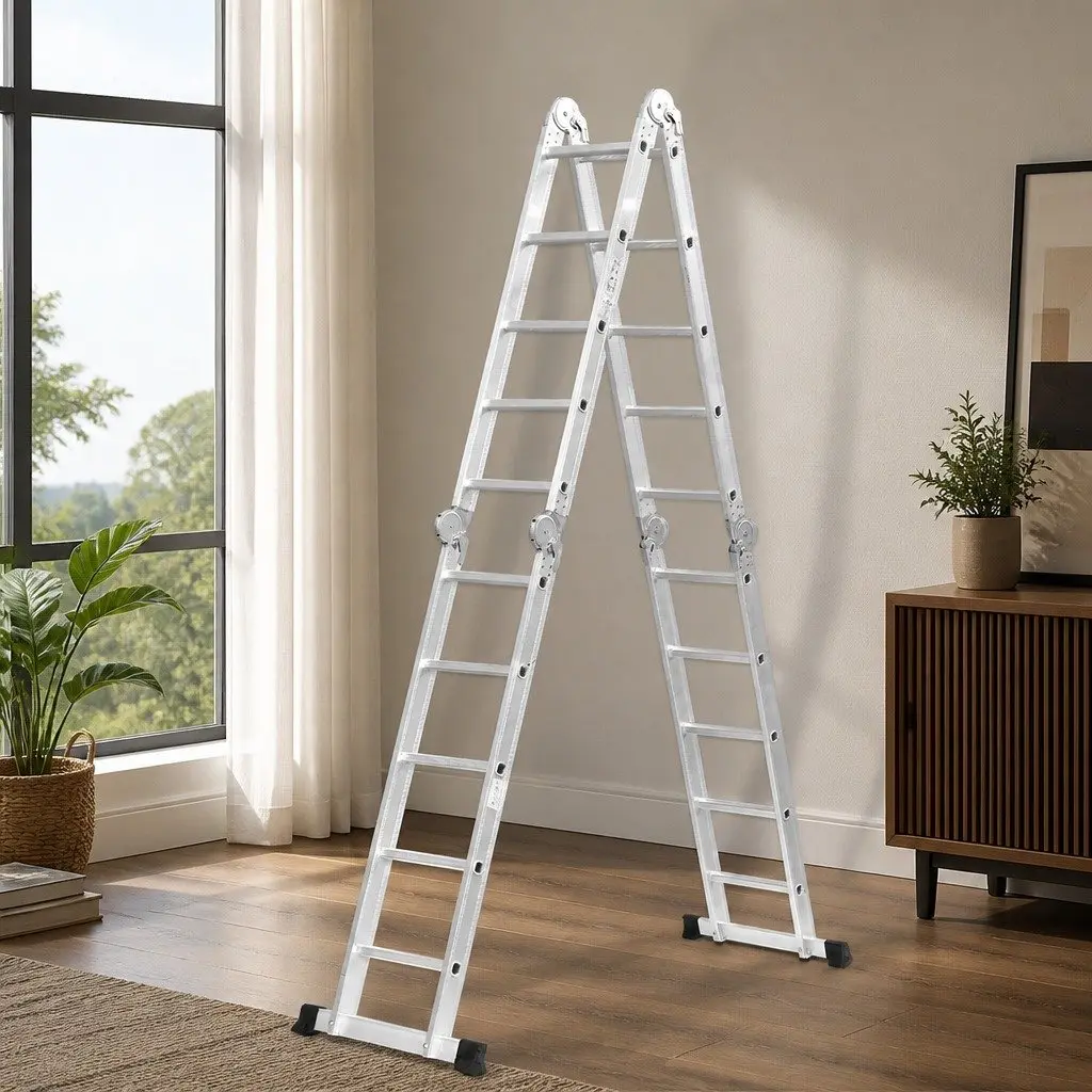 Multi-Purpose Folding Ladder Silver Aluminium Heavy-Duty 150kg Load Capacity