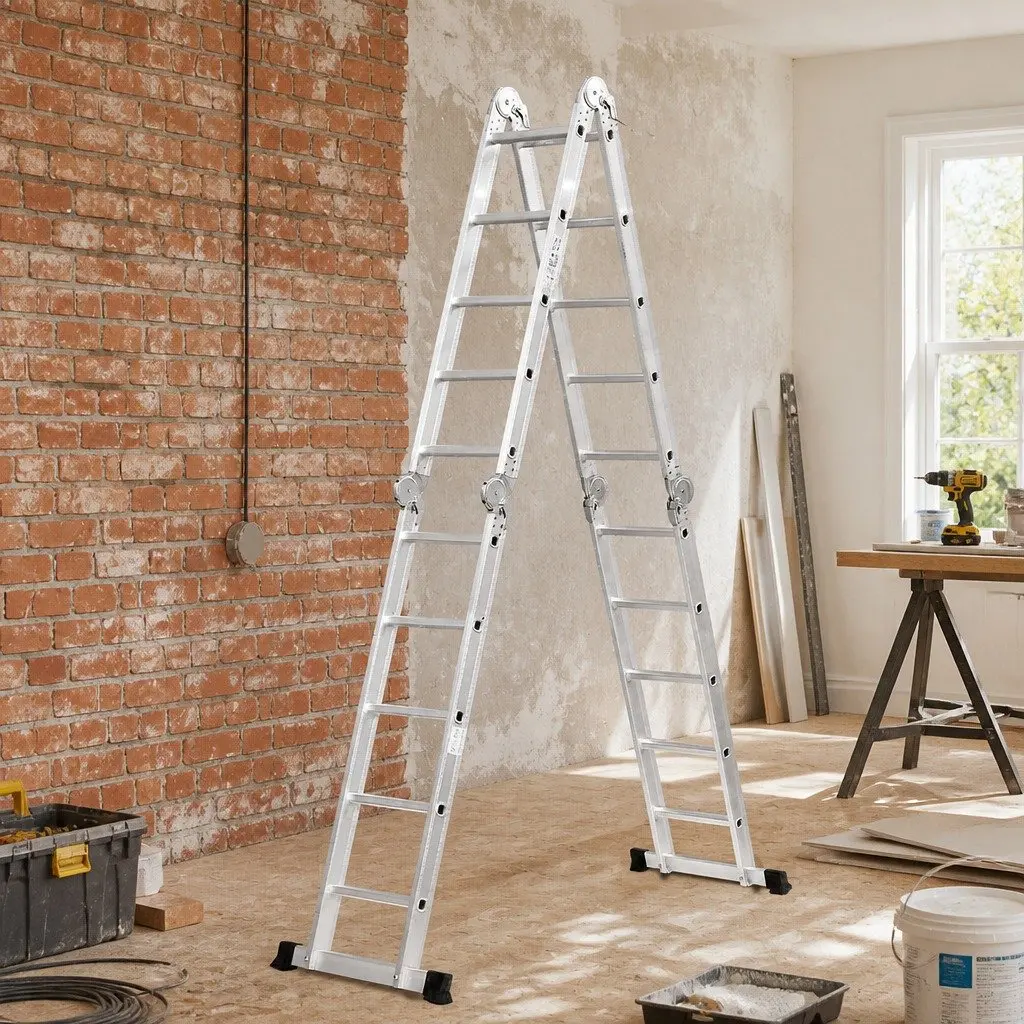 Multi-Purpose Folding Ladder Silver Aluminium Heavy-Duty 150kg Load Capacity