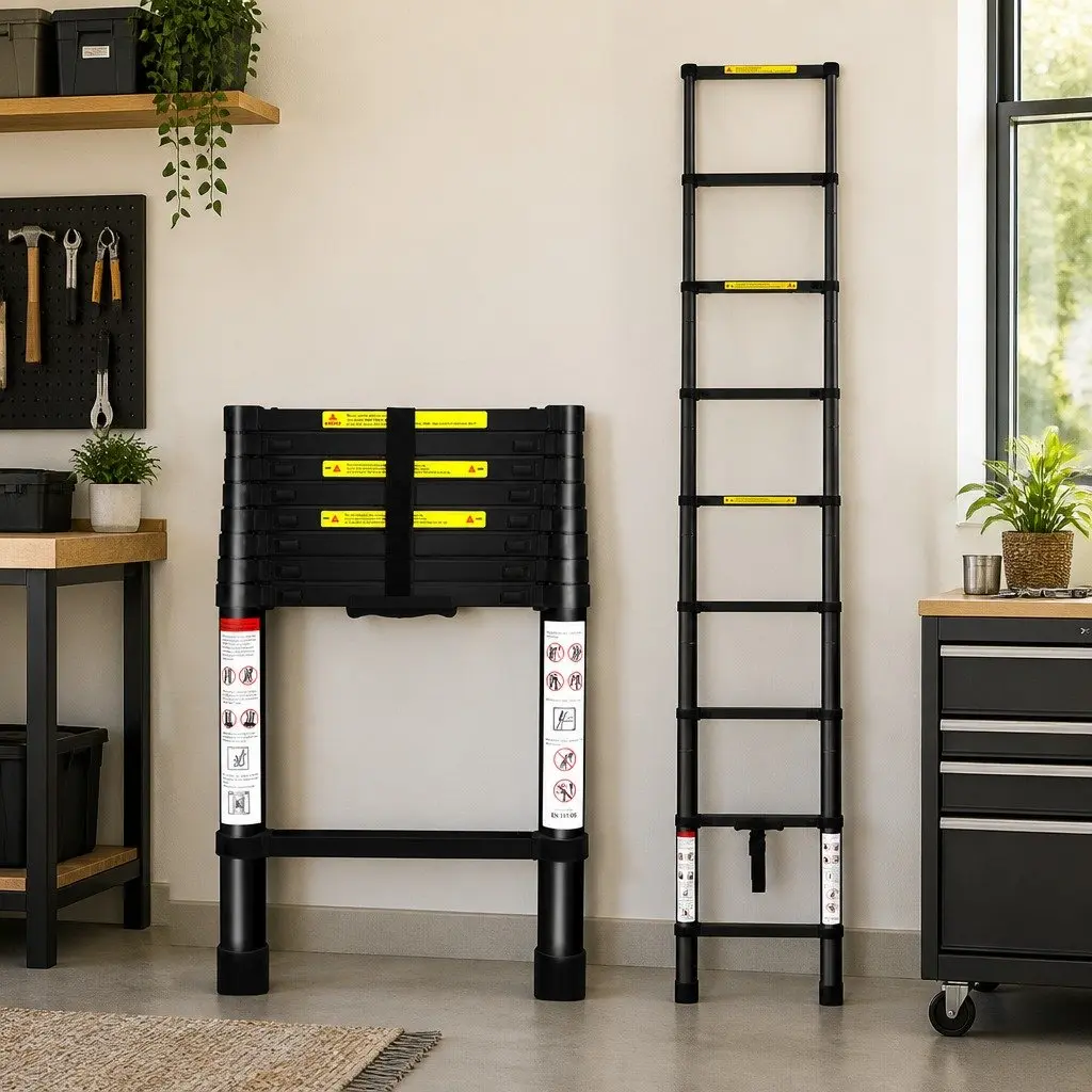 Telescopic Ladder Black 2.6M Extendable Multi-Purpose Collapsible Step