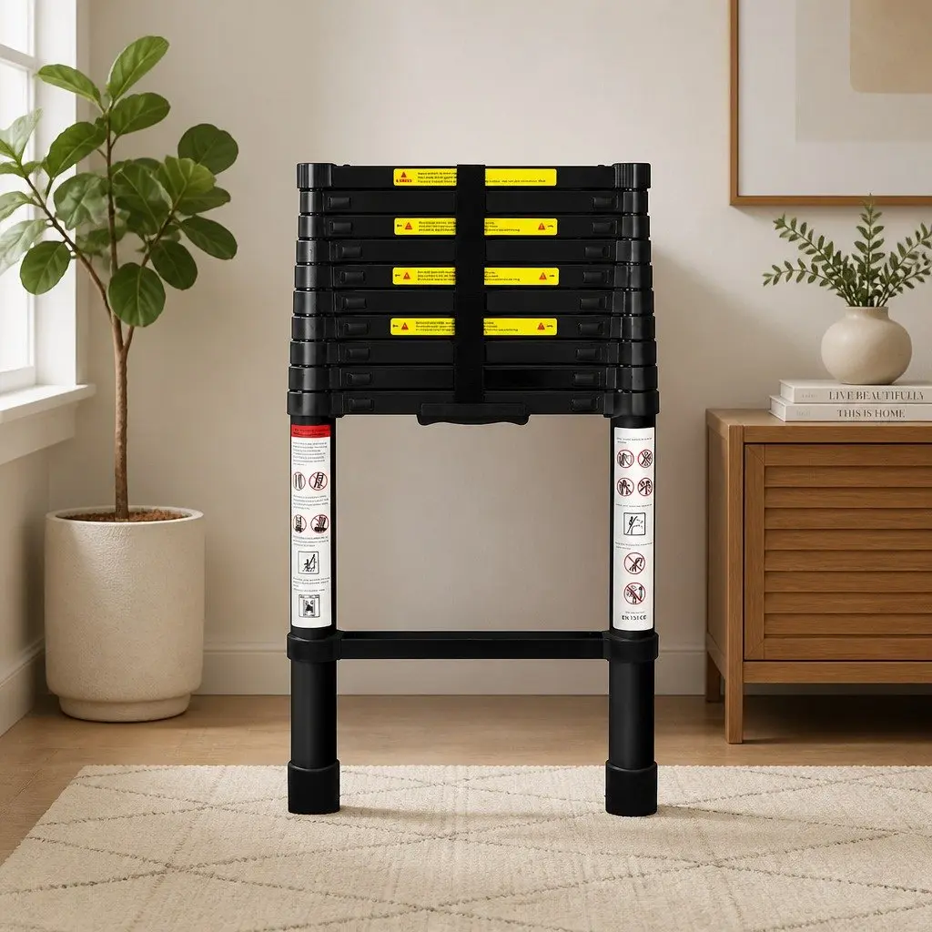 Telescopic Ladder Black 3.2M Aluminium Extendable Portable Multi-Purpose
