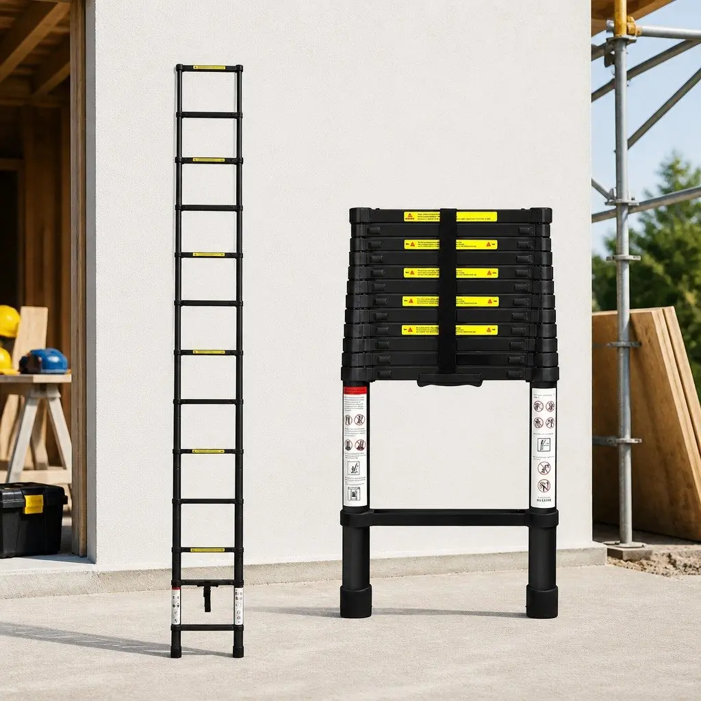 Telescopic Aluminium Ladder Black 3.8M Multipurpose Portable Extendable Work